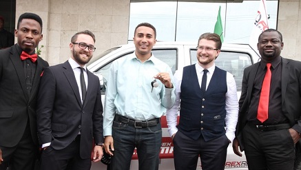 Kolawole Okeowo, operations manager, Forex Rally, Nigeria; Razman Mihai, head of Education & Research, Forex Rally, head office; Henry Williams, winner of the Toyota vehicle, Artem Trofymenko, CEO, head office and Michael Akinwale, general manager, Nigeria, during the award presentation ceremony in Lagos